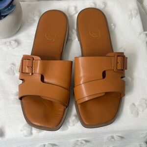 rebels Tan Leather Slide Sandals with Buckle Detail